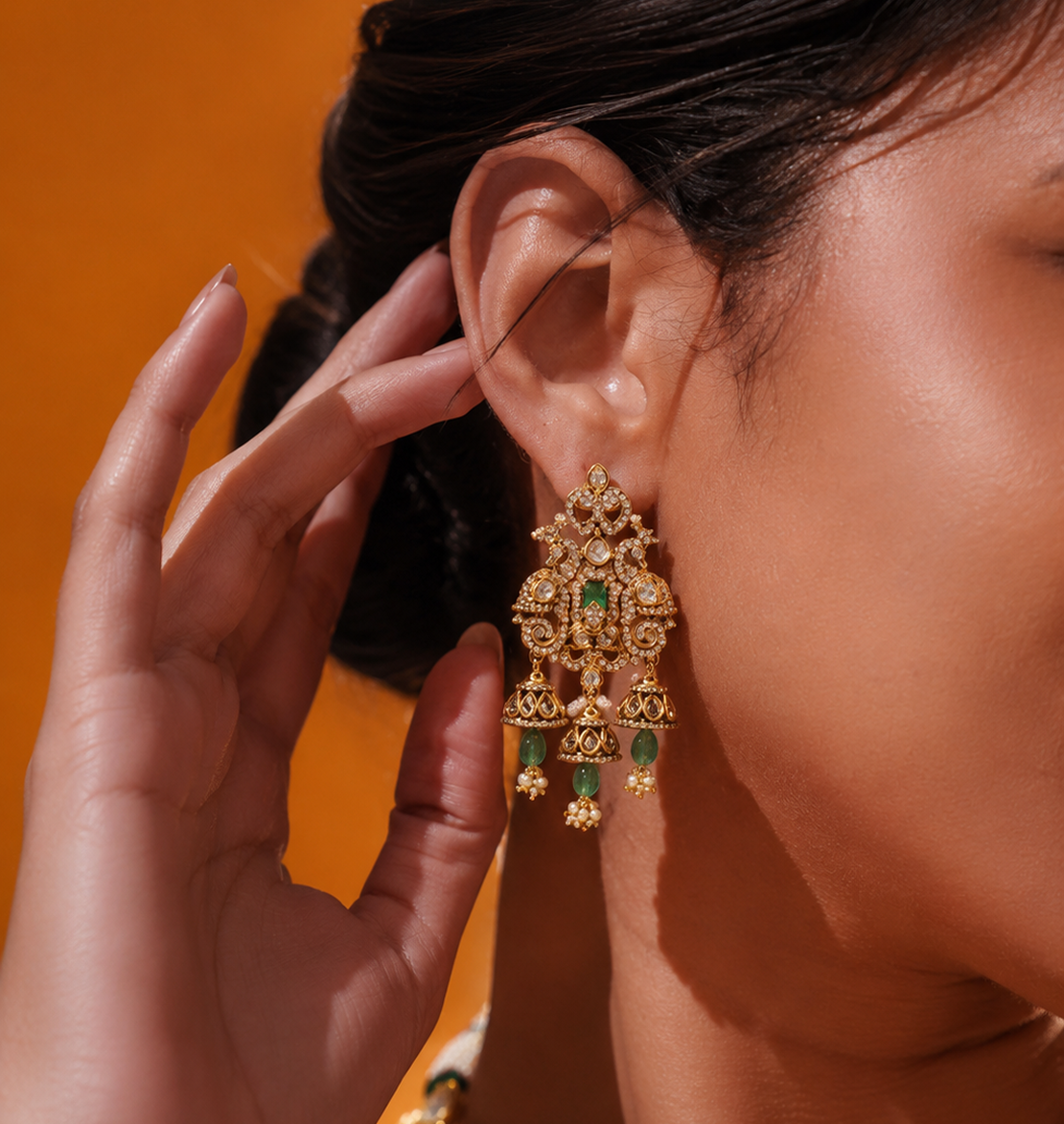 Saktya earring worn, styled look two
